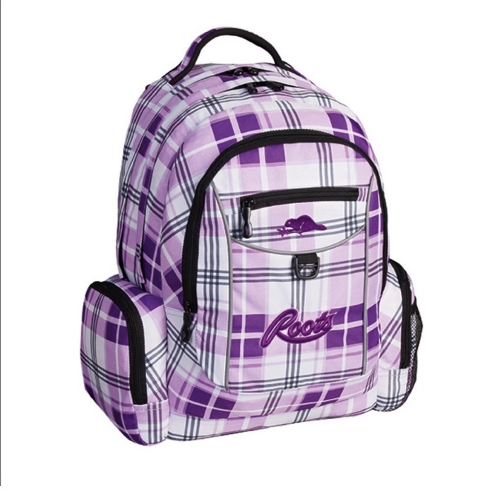 Roots Purple Plaid Backpack Knapsack Bag Back to School Girls Kids